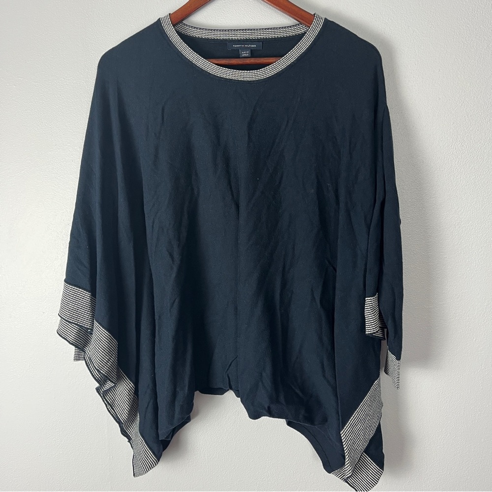 Tommy Hilfiger navy and white poncho sweater